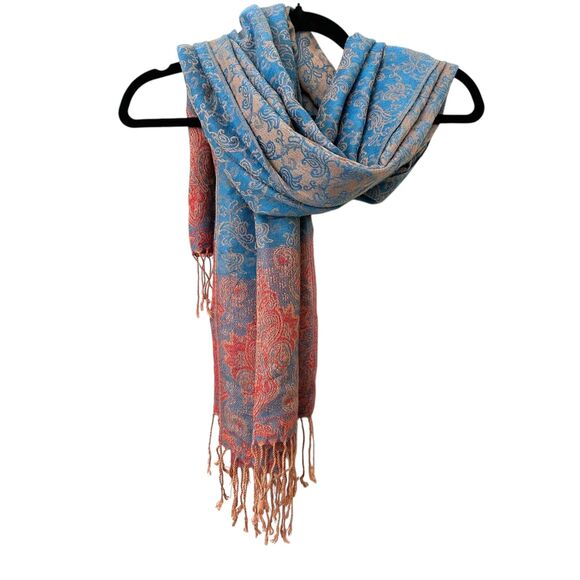 PASHMINA Silk Patterned Fringe Scarf ONE‎ SIZE - Picture 1 of 4